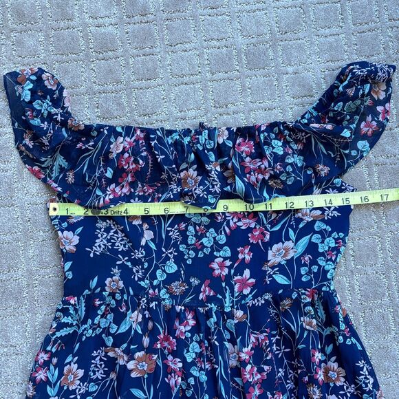 Lulus My Favorite Floral Print Off-the-Shoulder Dress Women's S Navy Blue Mini - Picture 8 of 8